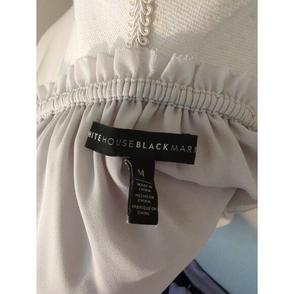 White House Black Market Camilla over the shoulder embroidered light gray blouse - Picture 8 of 9